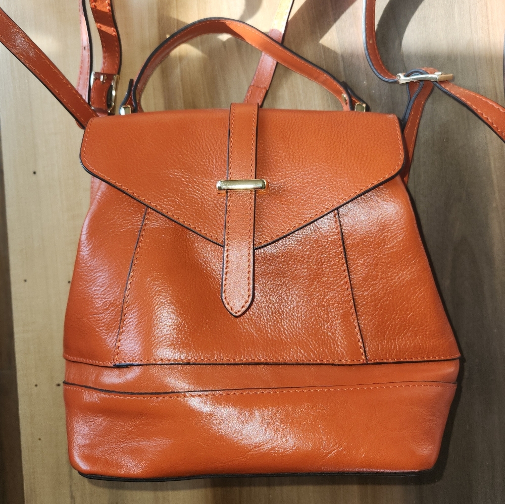 Orange Leather Backpack